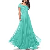 Women's Mother of The Groom Dresses for Wedding Lace Mother of The Bride Dress Short Sleeves Formal Evening Prom Gowns