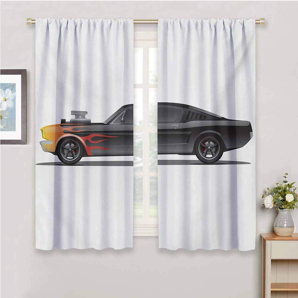 Closet Curtain Cars Custom Design Muscle Car with Supercharger and Flames Roadster Retro Styled 2 Pa