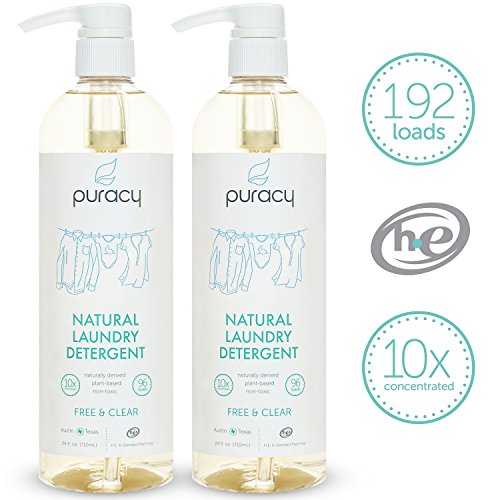 Puracy Natural Liquid Laundry Detergent, Sulfate-Free Enzyme Laundry Cleaner, 192 Loads, Pack of 2, Free and Clear