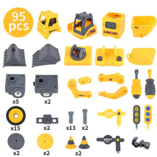 Sotodik 95PCS Take Apart Toys Car, 21 Models DIY Vehicle Playset Crane Truck Dump Construction Engineering STEM Learning Toys for Kids Boys Girls
