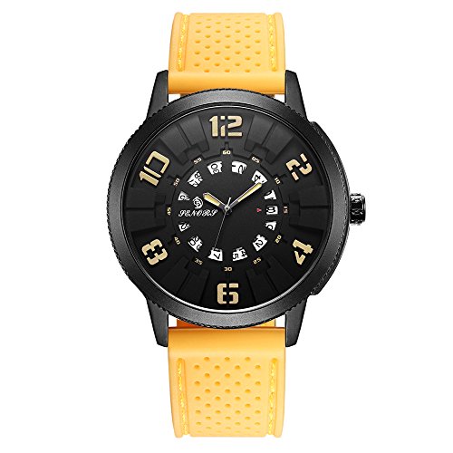 Men Casual Analog Quartz Unique Waterproof Dress Wrist Watch Large Digital Display Auto Rotation Calendar