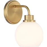 Natural Brass Contemporary Wall Sconce with White Opal Glass Shade by Savoy House
