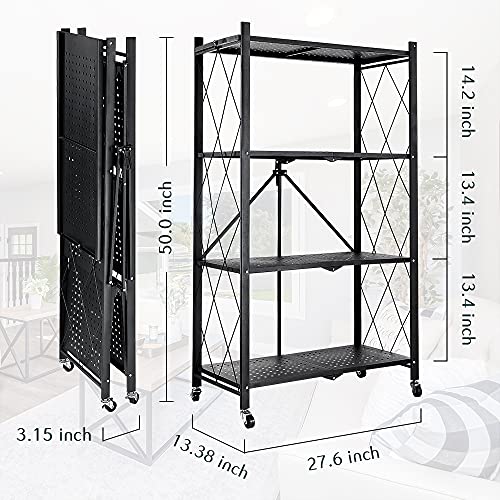 hantop 4 Tier Metal Storage Shelves, Toolless Assembly, Folding