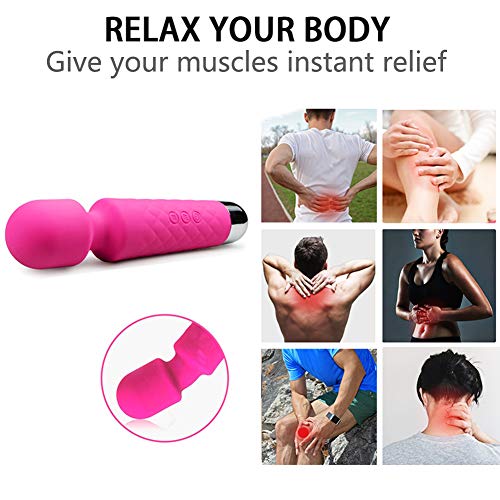 Handheld Personal Wand Massager Rechargeable with 8 Powerful Speeds 20 Vibration Modes, Cordless, Waterproof Massager for Muscle Aches Sports Recovery, Whisper Quiet - Pink