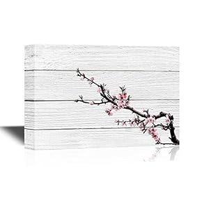 Canvas Wall Art - Peach Blossom on Wooden Background- Gallery Wrap Modern Home Art | Ready to Hang - 12x18 inches