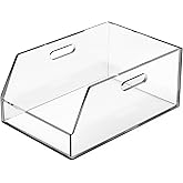 Gelite Stackable Storage Bin Organizer with Handles Acrylic Storage Container for Toy Pantry Kitchen Cabinet Bathroom Closet Office Organization, 11.4x7.5x5.1'', Clear