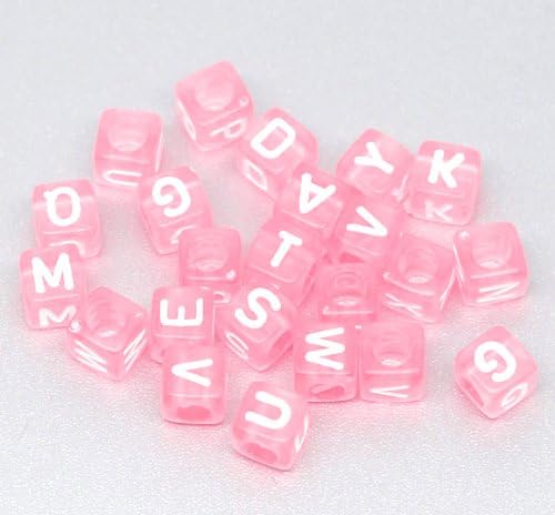 100 x Pink Alphabet Letter Acrylic Cube A-Z Beads Mixed 6mm x 6mm - Jewellery Making Beads / Crafts / Accessories / Findings