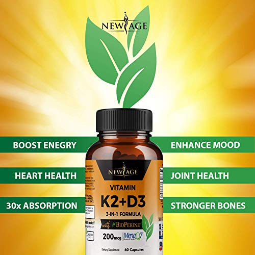 (2Pack) Vitamin K2 (MK7) with Vitamin D3 Supplement with BioPerine