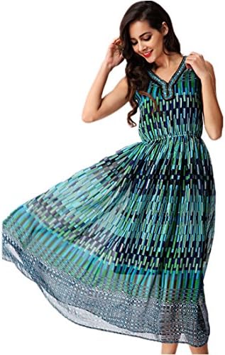 Dressray Women's Printed Chiffon Dress Long Party Evening Bohemian Maxi Gown Dresses - Large