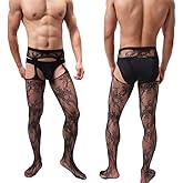 Mens Sexy Suspender Stockings Tights Rhinestone Fishnet Thigh Highs Garter Belt Suspender Pantyhose