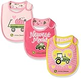 John Deere Baby Newest Model 3 Piece Bib Gift Set, Medium Pink/Magenta/Light Pink, One Size