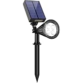 URPOWER Solar Spot Lights Outdoor Adjustable Spotlights, 1 Pack Cool White | 25 Ft Focused Beam, Dual Brightness Modes, IP65 Waterproof, Long Runtime, Ground or Wall Mount, Auto On/Off for Landscape