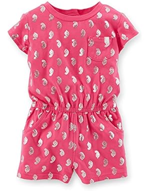 Little Girls Foil Print Romper (24 Months, Pink)