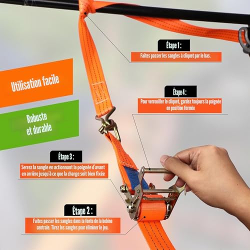 4 Sets of Tie Down Straps, 2000 kg Resistance, 4 m × 38 mm Towing Straps, Ratchet Strap with Hook, Tightening Straps with Ratchet Tensioner for Trailers, Motorcycles, Cars