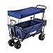 ENKEEO Collapsible Push Wagon Folding Beach Cart Utility Pull Garden Wagon with Removable Canopy, Large Wheels and Tilting Handle for Camping Picnic Park Sporting Events Concerts Shopping (Navy)