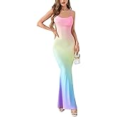 LIGHT DOT Women's Summer Ombre Maxi Dress Mermaid Party Dress Spaghetti Strap Bodycon Cami Cowl Neck