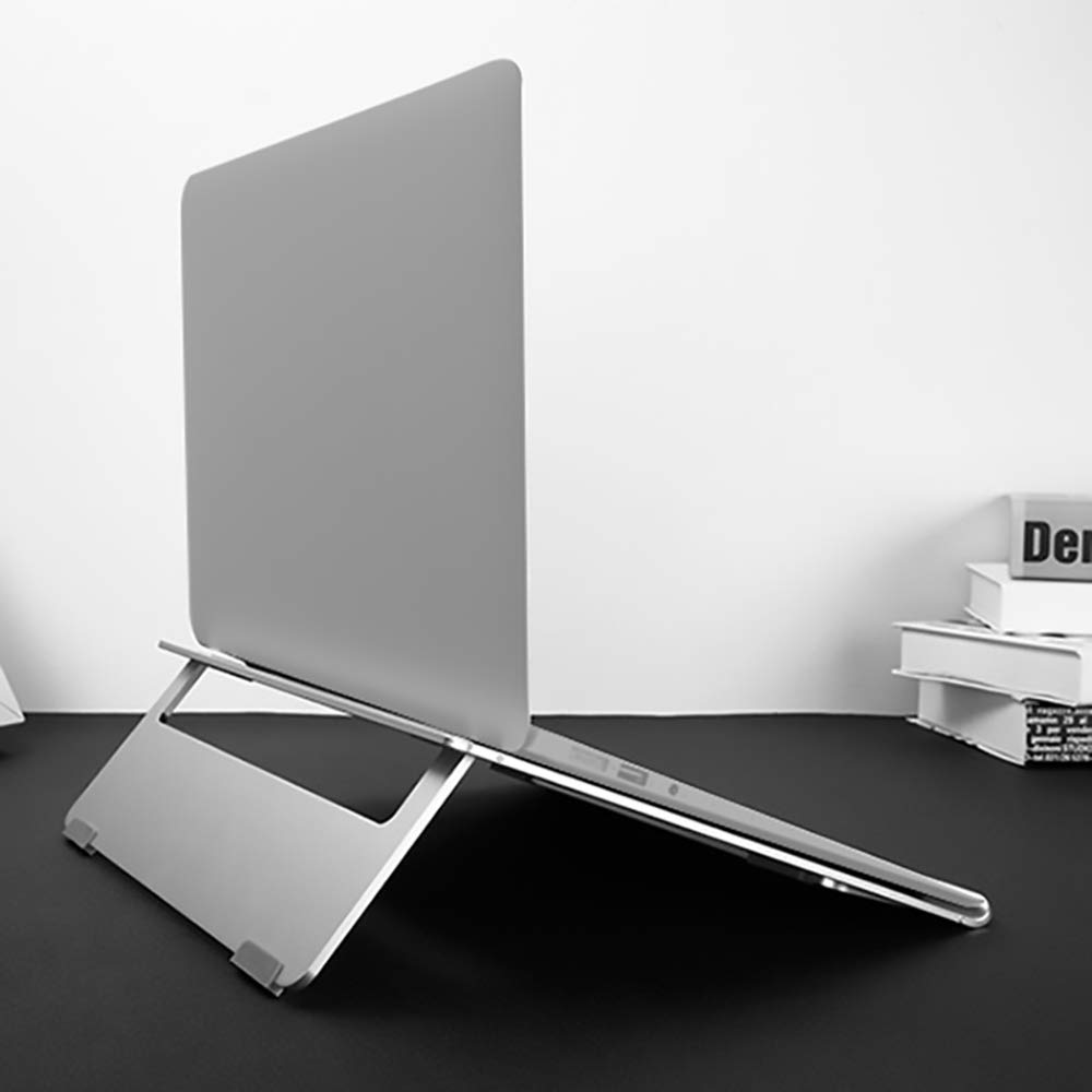 Aluminum Laptop Stand ixaer Portable Adjustable Notebook Stand with Folding Holder for Android or Apple Devices 5.25 to 18.37 Inches 360 Degree Rotating Flexible Arm (Silver)