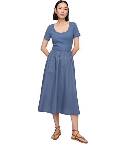 gap blue dress Women's Poplin Drop-Waist Maxi by Navy Dots Size XL GAP Women's Smocked Midi Dress,