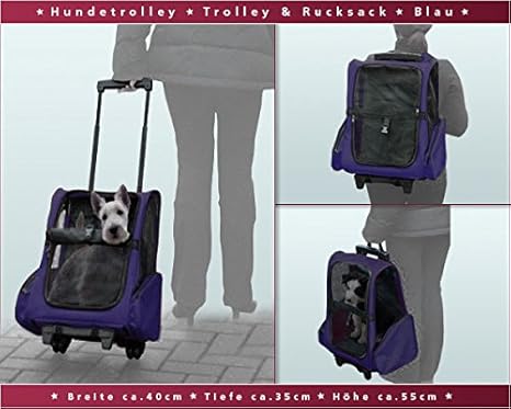 Hundetrolley / Transport für Hunde / Trolley & Rucksack XL Blau