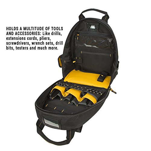 DEWALT DGL523 Lighted Tool Backpack Bag, 57Pockets, Black,yellow