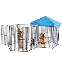 LEMKA Heavy Duty Dog Playpen Dog Kennel Pet Dog Exercise Playpen Foldable Dog Steel Crate Wire Metal Cage 10 Panels with Canopy - 60 inches