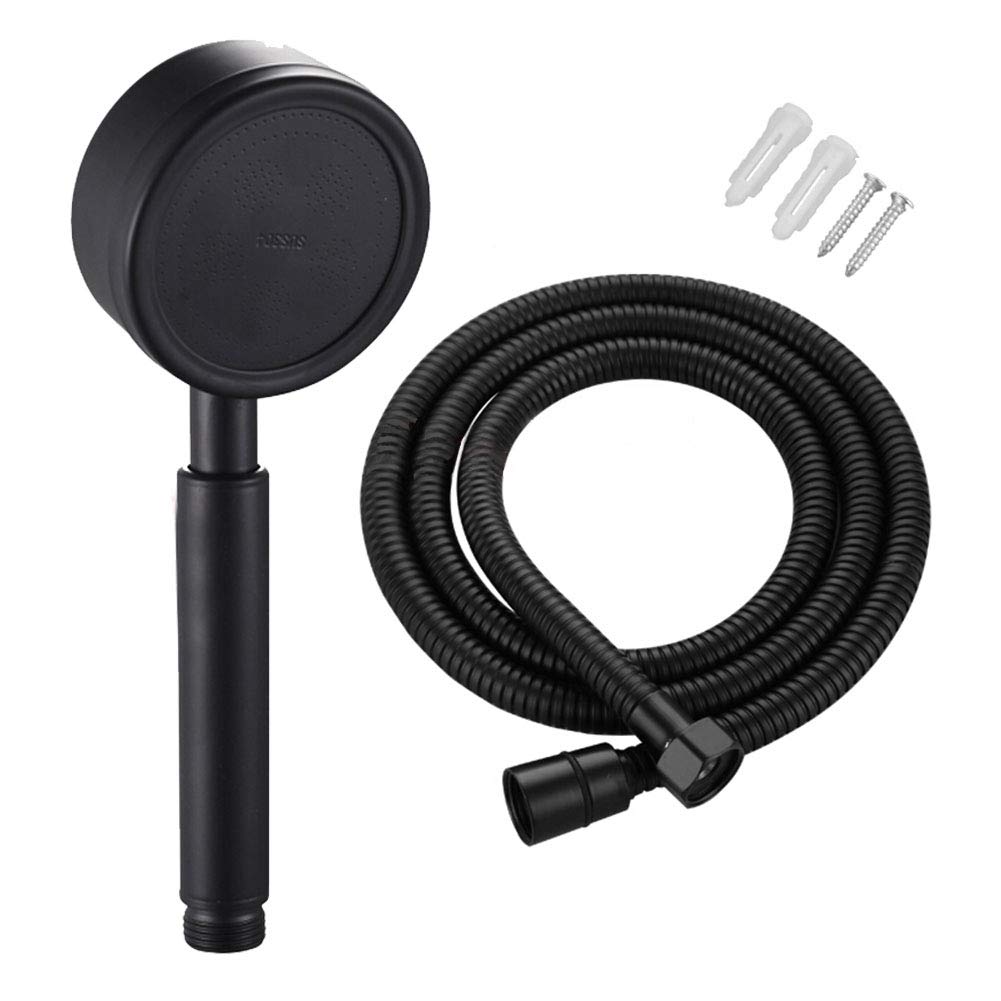 KAIISSA Shower Head Set with Shower Hose 80mm Diameter with 1.5m Shower Hose Stainless Steel Water Saving High Pressure Shower Hose for Bathtub Shower Black