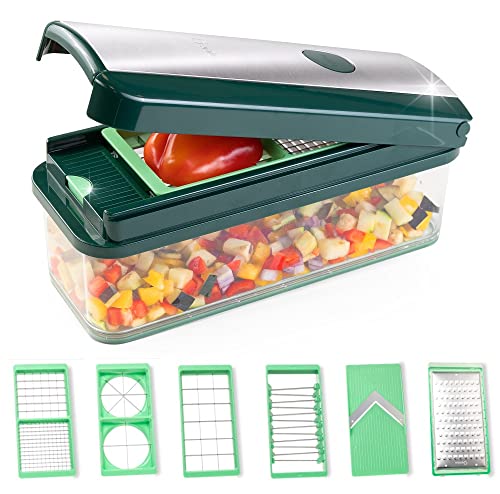 Genius Nicer Dicer Exclusive Gemüseschneider 15Tlg Würfelschneider + Tomatenschneider Set 4 Einsätze + Reibe Grob &Amp; Hobel + Auffangbehälter 2500Ml, Grün