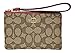 Coach Outline Signature Corner Zip Small Wristlet Khaki True Red F58033