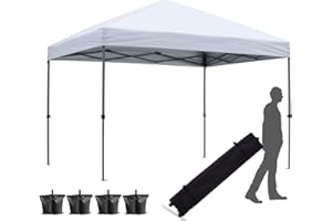 HLONG 10x10 pop up Canopy Tent for Backyard Outdoor Portable Easy with Wheeled Carry Bags,4Ropes and Stakes and 4 sandbags,White