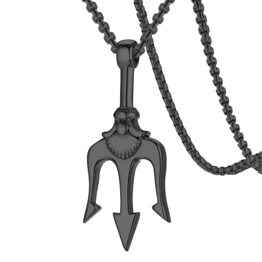 Holibanna Stainless Steel Trident Pendant Necklace for Men Women Fashion Neck Chain Black Necklace Chain