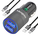 Meagoes Quick Charge 2.0 Rapid USB Car Charger with 2-Pack 3.3ft Micro-USB Cables Compatible Samsung Galaxy S7 Edge/S7/S6 Edge/S6+/S6/S5/Note Edge/5/4, Sony Xperia, Moto X, Sharp Aquos, LG, HTC – Gray