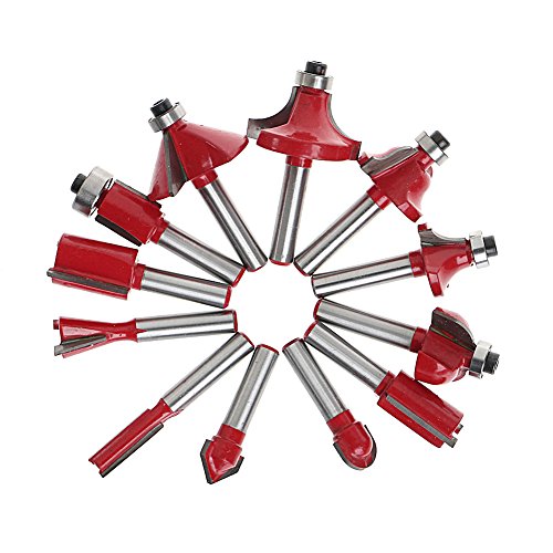 12 Pcs 1/4 Inch Shank Tungsten Carbide Router Bit Woodworking Milling Cutter Set