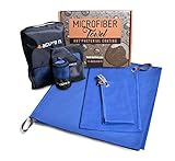 Microfiber Towel Set - 3 pack great for Backpacking Hiking Camping Travel Swimming Beach Bath Compact Super Absorbent & Quick Dry - 4 active n (Cobalt)