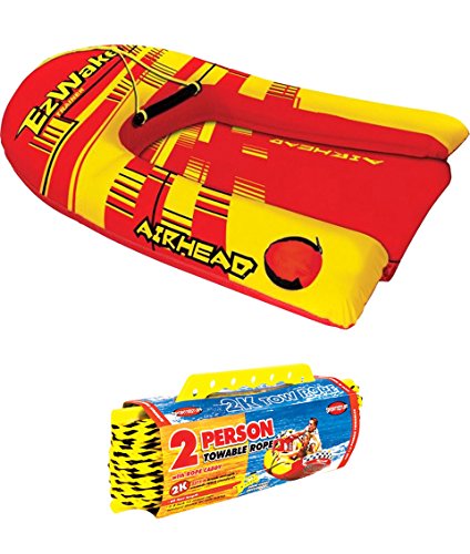 Airhead EZ Wake Trainer Inflatable Towable Boat Wakeboard Tube w/60′ Tow Rope