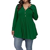 Gocolloa Plus Size Tops for Women Curvy Fall Long Sleeve Dressy Tops Button V Neck Henley Shirts Casual Flowy Tunic Blouses