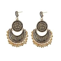 Kofun Earrings, Fashion Ethnic Bali Jhumka Jhumki Gold Brocade Lotus Mexico Gypsy Dangle Earring Gold