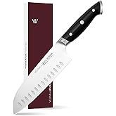 7 Inch Santoku Knife – Razor Sharp German Steel Kitchen Knife for Chopping, Slicing & Mincing – Hollow Edge Vegetable Knife with Full Tang & Ergonomic Handle – Gift Box Included – Velina Series