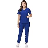 Mizzuco Scrubs Set for Women Nurse Uniform V-Neck Top and Drawstring Jogger Pants with Multi Pocket Nurse Workwear
