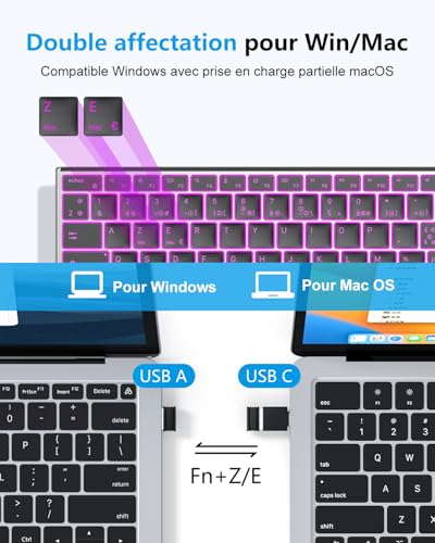 OMOTON Wireless Metal Keyboard, Bluetooth 2.4G Backlit Keyboard, Rechargeable with 2 Channels French AZERTY Scissor Keyboard Ergonomic Quiet for PC/Mac/Windows (Black)