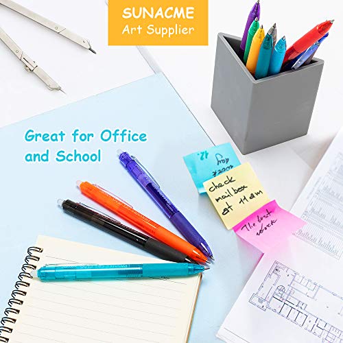 sunacme Erasable Gel Pens, Retractable Clicker Fine Point Gel Pen