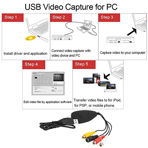 Rumfo USB 2.0 VHS to DVD Video Grabber Capture Device HD Video Converter Recorder Convert Analog Video Audio to Digital Format for Windows Xp, 2000, Vista, Window 7, Window 8, Windows 10 - Thumbnail 2