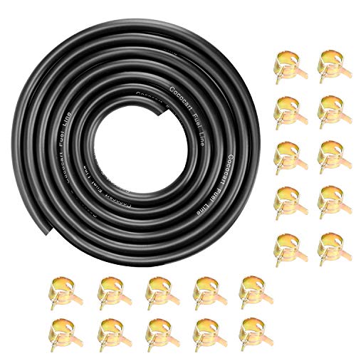 Cococart 9.85-Foot Length Stretchy 1/4 Inch ID Fuel Line+20pcs 2/5" ID Hose Clamps for Kawasaki Kohler Briggs & Stratton Small Engines