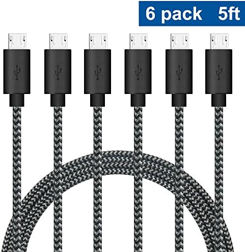 Gopala Micro USB Cable 5ft / 1.5m Nylon Braided High Speed USB 2.0 to Micro USB Sync and Charging Cable for Android, Samsung, Nexus, LG, HTC, Nokia, Sony, and More - 6 Pack