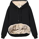 Gnveub Women's Casual Winter Warm Fleece Sherpa Lined Hooded Sweatshirt Thick Pullover Plus with Pockets