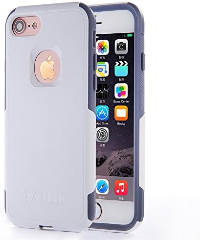 iPhone 7 iPhone 8 4.7 inch Case, Yadik Compact Durable Shockproof Dual Layers Hybrid TPU PC Case with Tempered Screen Protector for iPhone 7 (White grey)