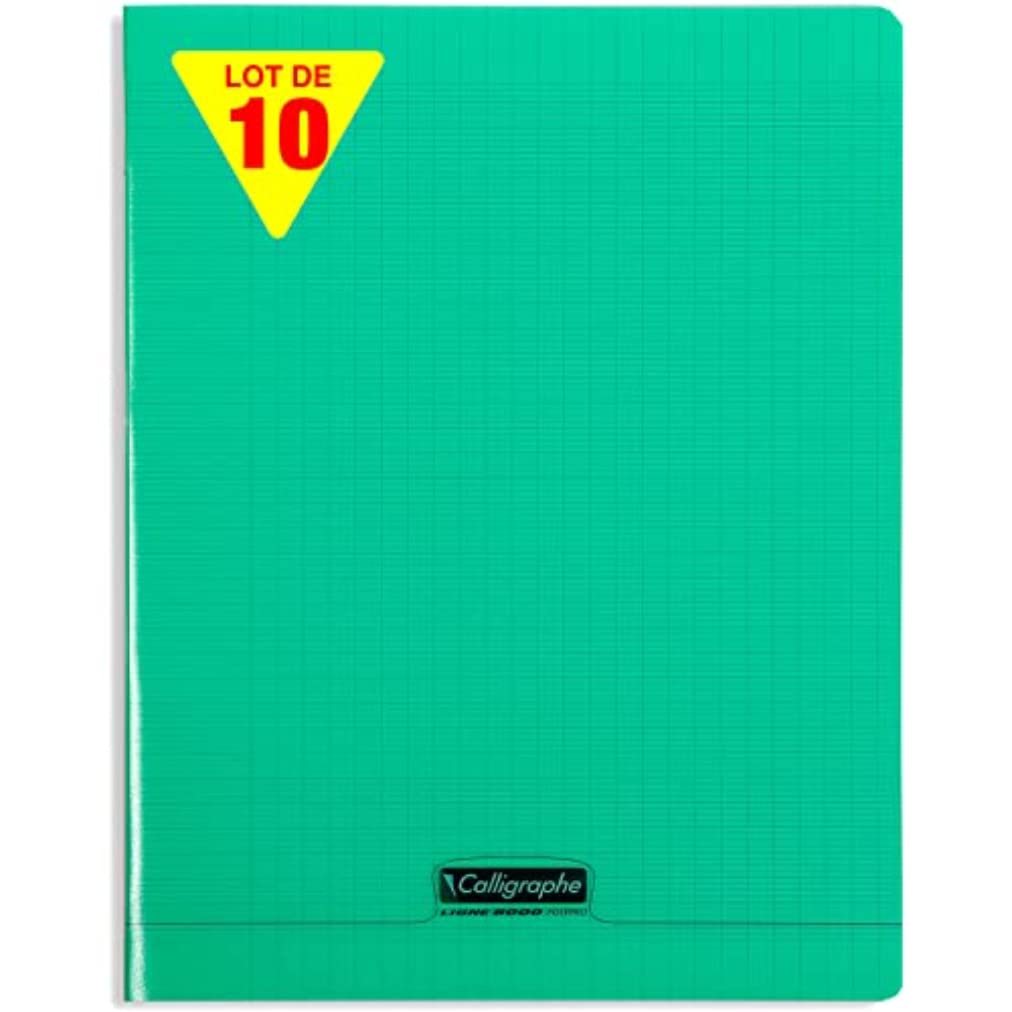 Calligraphe 18195C A Set of 10 Green Stapled Notebooks (a Clairefontaine Brand) - 24x32 cm - 96 Seyes Tricolore Pages - 90 g White Paper - Transparent Polypro Cover