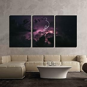 Lightning in Dark Night Sky x3 Panels