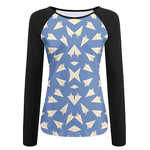 Blue Paper Plane Women's Printing Long Sleeve Tops Sweatshirt T-Shirt M