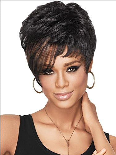 SOUMAOG Popular Euro Modern Curly Short Women Full Wig for Black with Flower-like Fringe/Bangs , picture color
