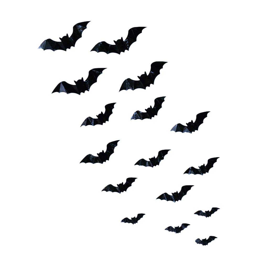 Toyvian 48pcs 3D Bat Wall Stickers PVC Decals for Halloween Home Decor, Black